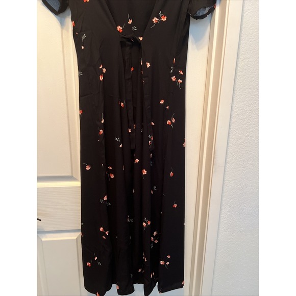 Saks Fifth Avenue SZ 4 Long Black Floral Dress W Waist Clincher Ties Work Church - Picture 10 of 10